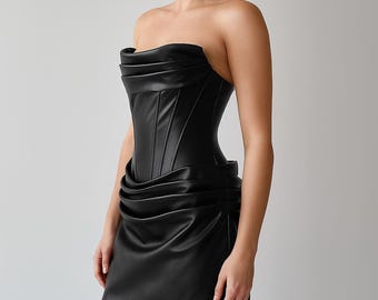 corset mini dress leather Strapless Faux no-returns:2026-07-01_2026-08-30