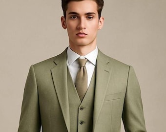 Traje verde salvia para hombre – Esmoquin de boda de 3 piezas de corte ajustado