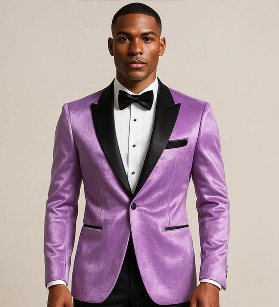 Handmade Purple Velvet Tuxedo Blazer - Black Satin Lapel, Custom Dinner Jacket