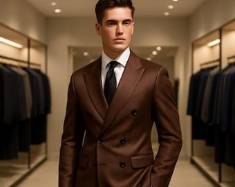 Handmade Brown Double-Breasted Suit: Custom Tailored Wedding Suit