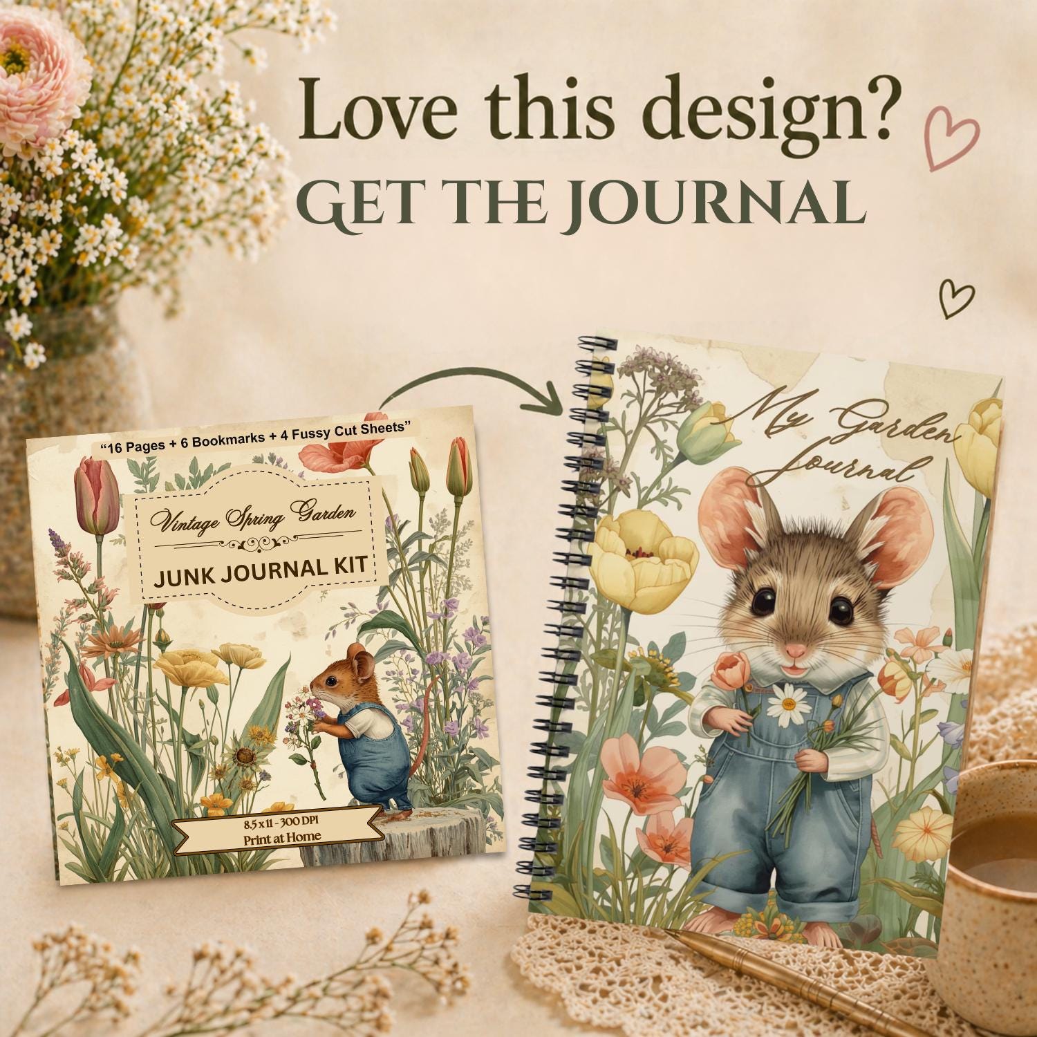 Vintage Spring Garden Junk Journal Kit, Botanical Florals, Fussy Cuts ...