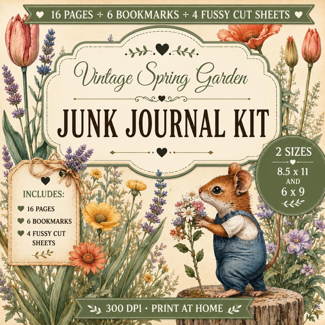 Vintage Spring Garden Junk Journal Kit, Botanical Florals, Fussy Cuts ...