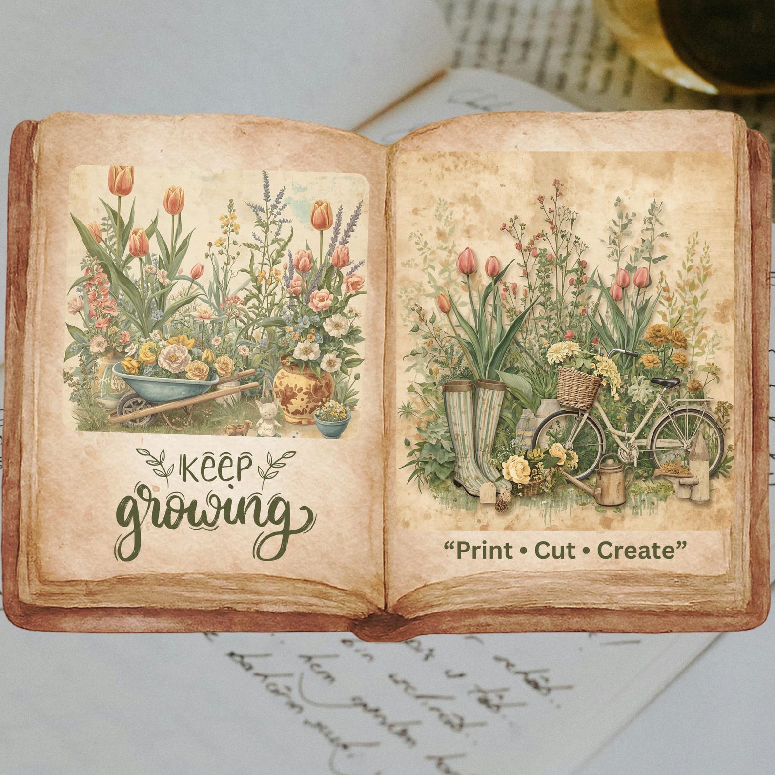 Vintage Spring Garden Junk Journal Kit, Botanical Florals, Fussy Cuts ...