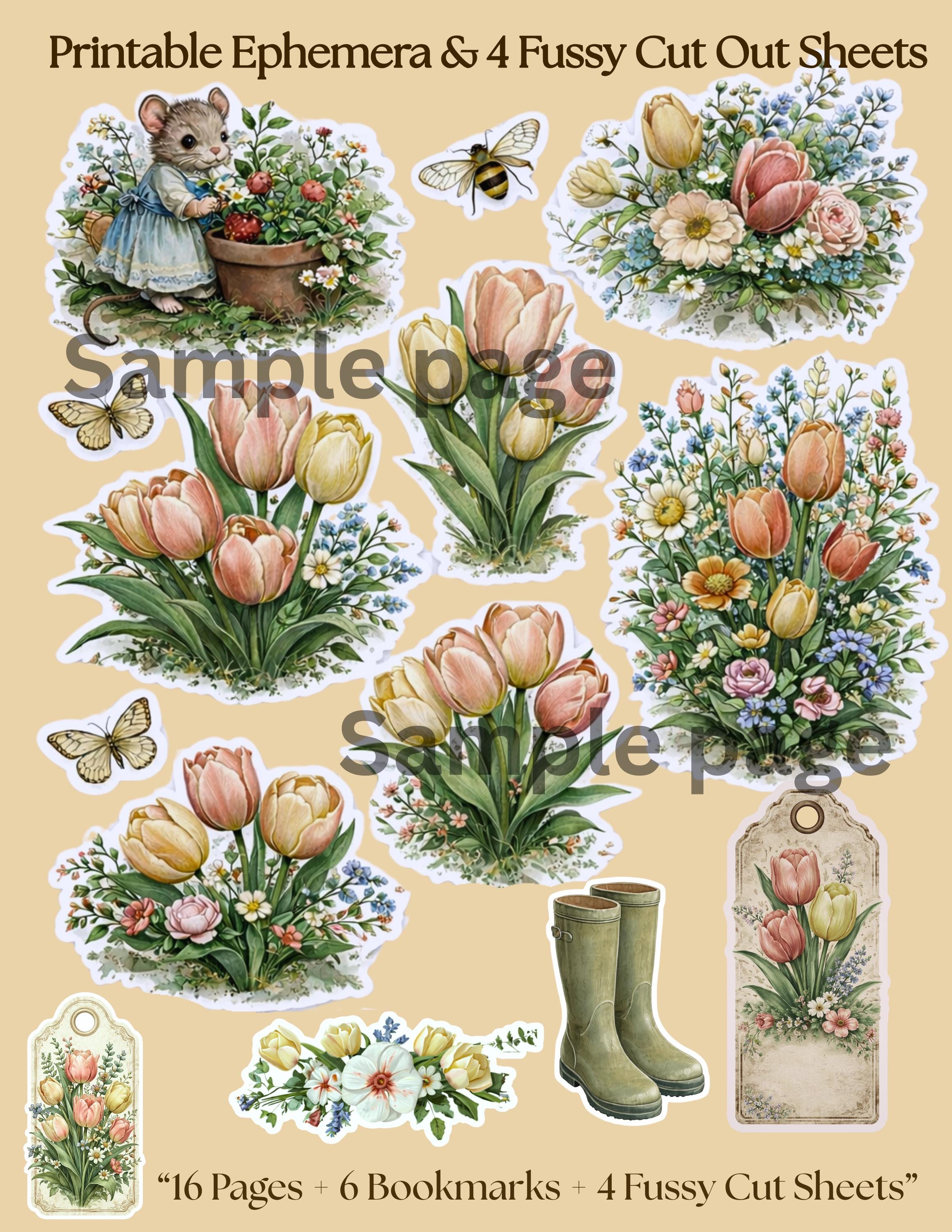 Vintage Spring Garden Junk Journal Kit, Botanical Florals, Fussy Cuts ...