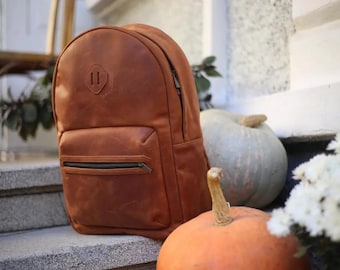 Cowhide Leather Backpack , Handmade Travel Bag, E19