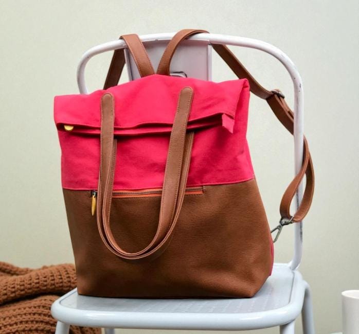 Convertible Backpack Tote Bag, Vegan Leather Travel Bag With  display picture 2