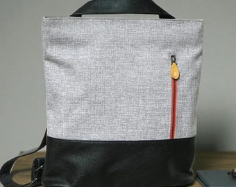 3-in-1 Convertible Tote Backpack, Vegan Laptop Bag, Canvas & Leather, E25