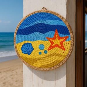 Handmade Nautical Rope Wall Hanging – Starfish & Seashell Design, Coastal Beach Decor