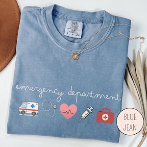 ER nurse icon tee featuring emergency room symbols and clean typography for healthcare professionals and registered nurses