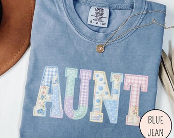 Pastel Gingham Aunt Shirt, Vintage Faux Patchwork Auntie Tee, New Aunt Gift Idea, Pregnancy Reveal Tee For Aunt, Mothers Day Aunt