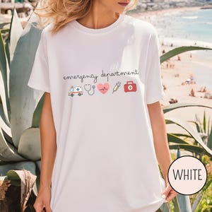 Emergency department nurse apparel with minimal icons suitable for casual outfits and hospital environments