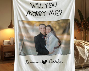 Personalized Photo Proposal Blanket, Will You Marry Me Gift With Picture, Custom Engagement Blanket With Names, Romantic Proposal Gift