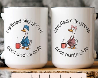 Certified Silly Goose Aunt And Uncle Mug Set, Personalized Baby Reveal Coffee Cups, Funny Pregnancy Announcement Gift For Sibling Or Family