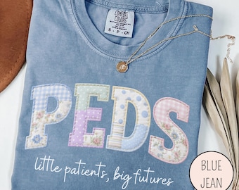 Peds Nurse Faux Patchwork Shirt, Pediatric Nurse Gift, Cute Peds Squad Tee, Floral Nurse Shirt, Nurse Appreciation Gift For Women Staff