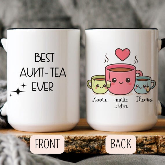 Personalized Aunt-Tea Mug Funny Best Aunt Gift, Custom Name Coffee Cup For New Auntie, Cute Tea Lover Present, Pregnancy Reveal Gift Idea