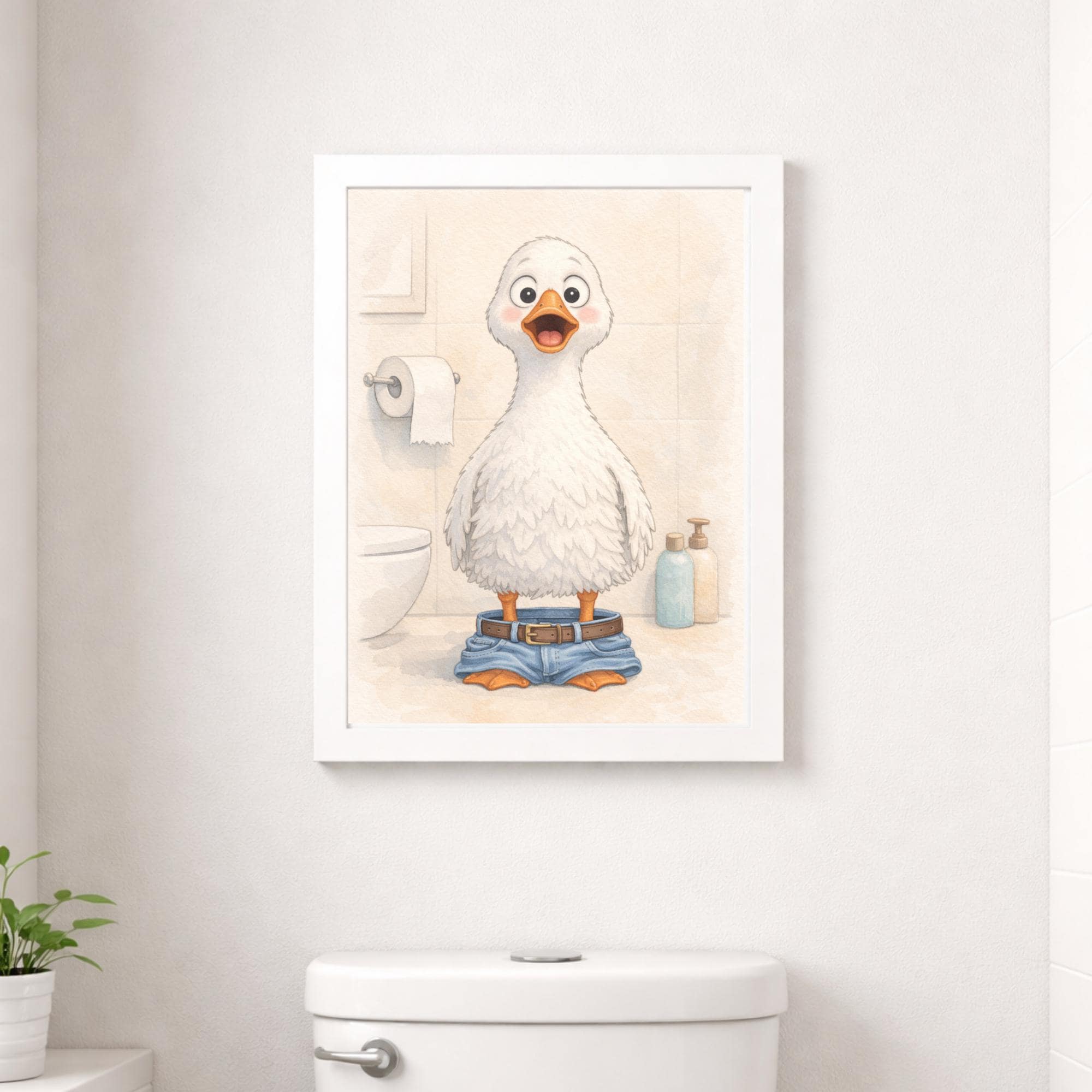 Funny Goose Bathroom Wall Art, Silly Duck Toilet Humor Print, His and ...