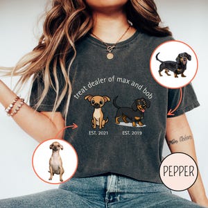 Custom Dog Mom Treat Dealer Shirt, Personalized Pet Photo Tee with Dog Names & EST Year, Funny Dog Lover Gift Tee