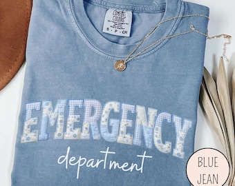 Faux Patchwork ER Nurse Shirt, Floral Emergency Department Tee, Comfort Colors ED Nurse T-Shirt, RN Gift, Nurse Week Appreciation Gift