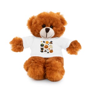 Halloween-Themed Stuffed Animal Tee, Cute Plush Toy, Kids&#39; Gift, Fall Decor, Holiday Keepsake, Halloween Collectible Toy