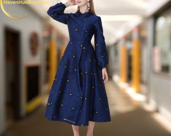 Blue Evening & Going Out Maxi Dresses | Formal Long Sleeve Gown | Elegant  Semi-formal Atlas Maxi Dress | Simple Chic Evening Outfit - Etsy