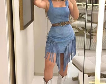 Sleeveless Fringed Mini Dress, Boho Festival Party Clubwear, Summer Dancing Outfit