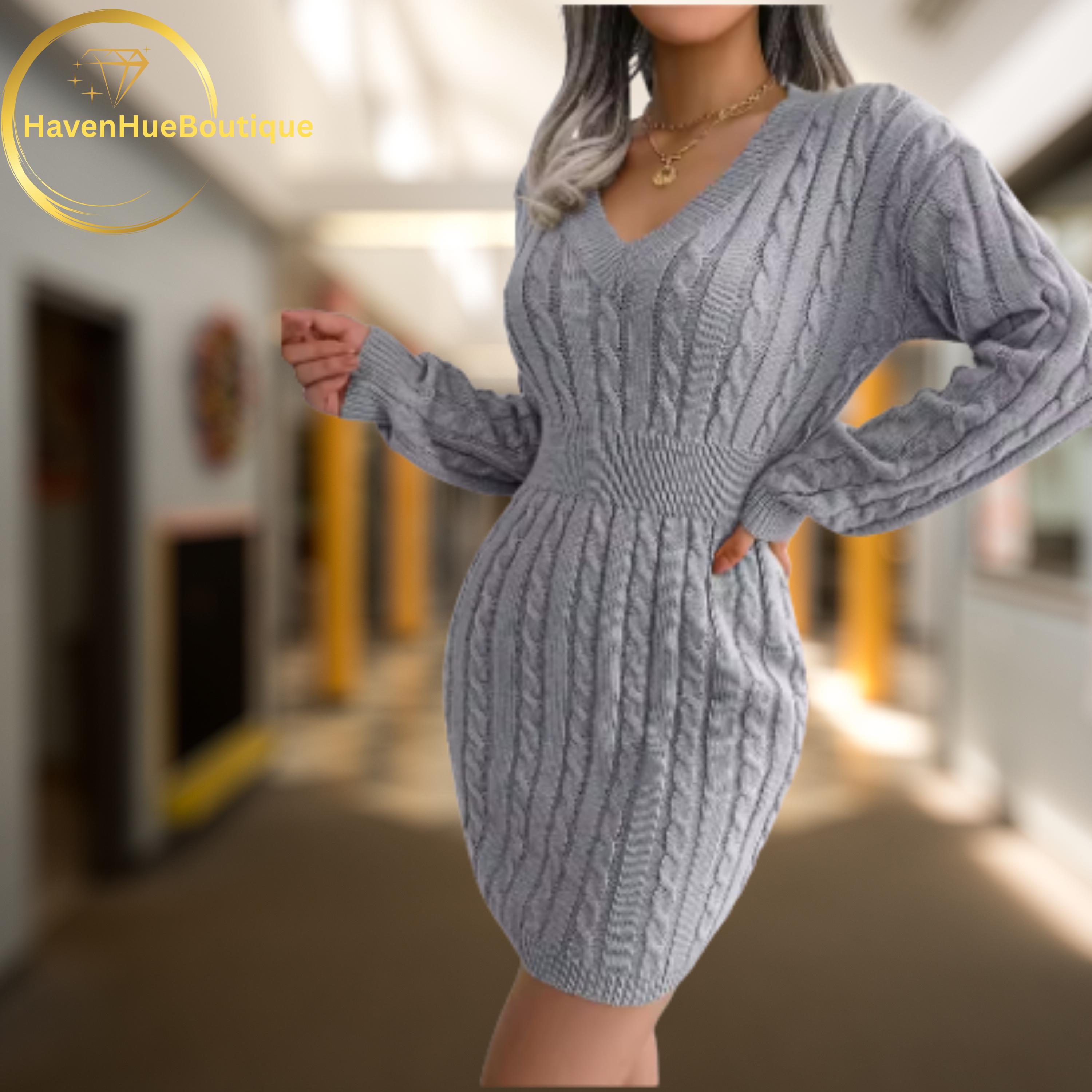 bodycon v neck sweater dress Relaxed V-Neck Midi Sweater Dress in Cotton Merino main image 0