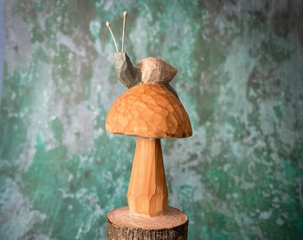 Snail on mushroom - hand carved