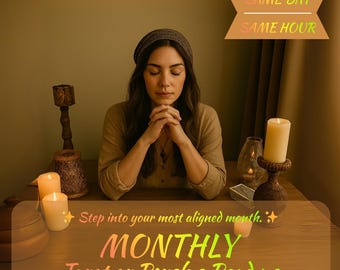 Lectura psíquica o de tarot mensual, perspectiva espiritual continua, guía y predicciones energéticas personalizadas, a la misma hora, el mismo día.