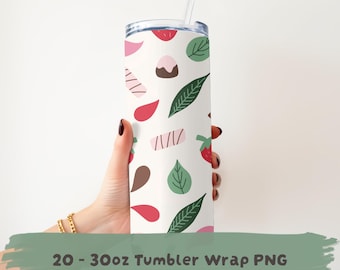 Strawberry Tumbler Wrap PNG | 20oz 30oz Skinny Sublimation Design | Cute Summer Fruit Seamless Pattern | 300 DPI Digital Download