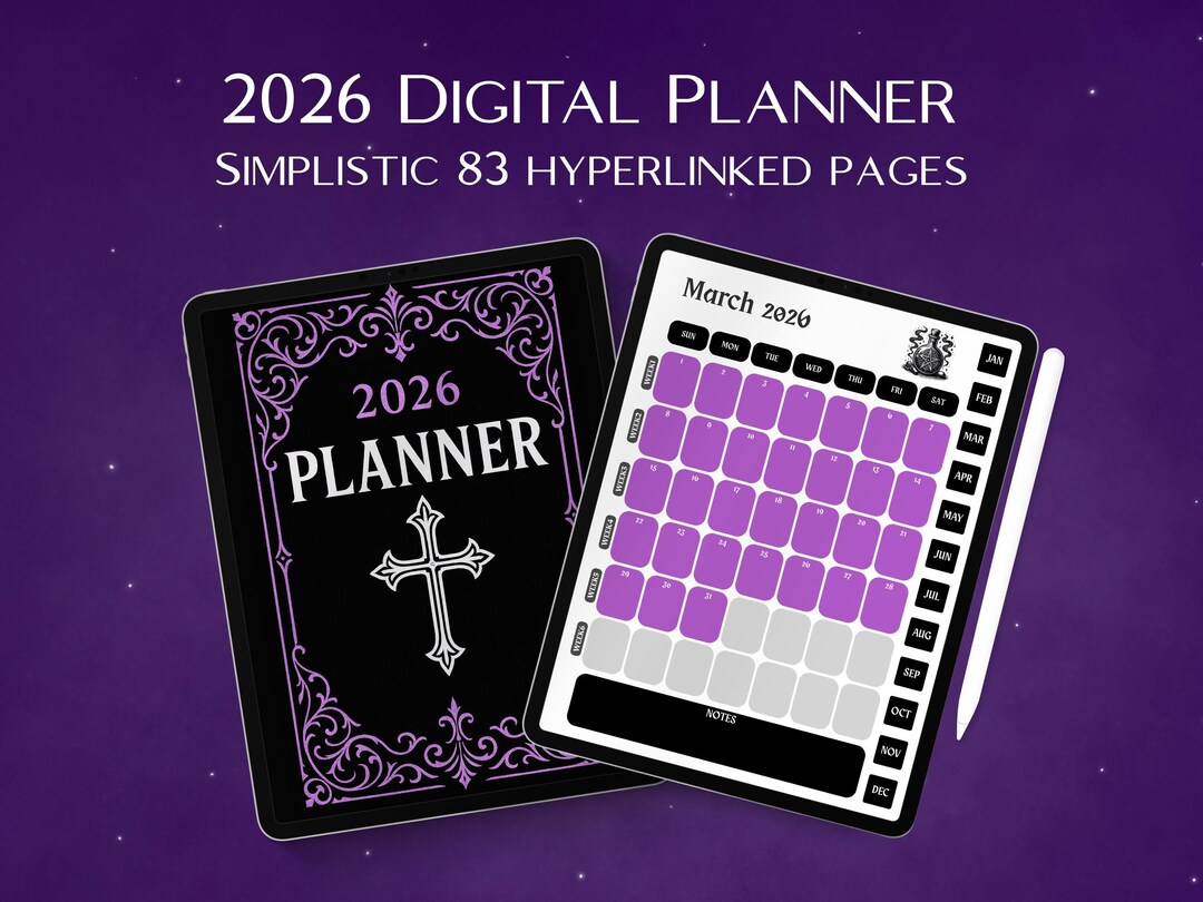 2026 Gothic Digital Planner — Dark Aesthetic, Hyperlinked PDF (83 Pages ...