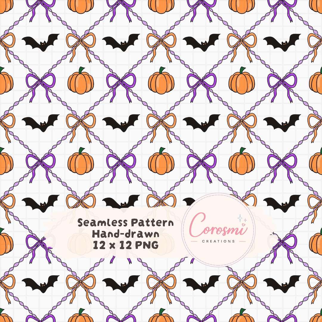 Halloween Seamless Pattern PNG | Coquette Pumpkin & Bat Digital Paper ...
