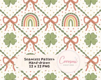St. Patrick's Day naadloos klaverpatroon, png | Pastelcoquette strikrooster herhalen | 300 dpi digitale papiersublimatie Commercieel gebruik
