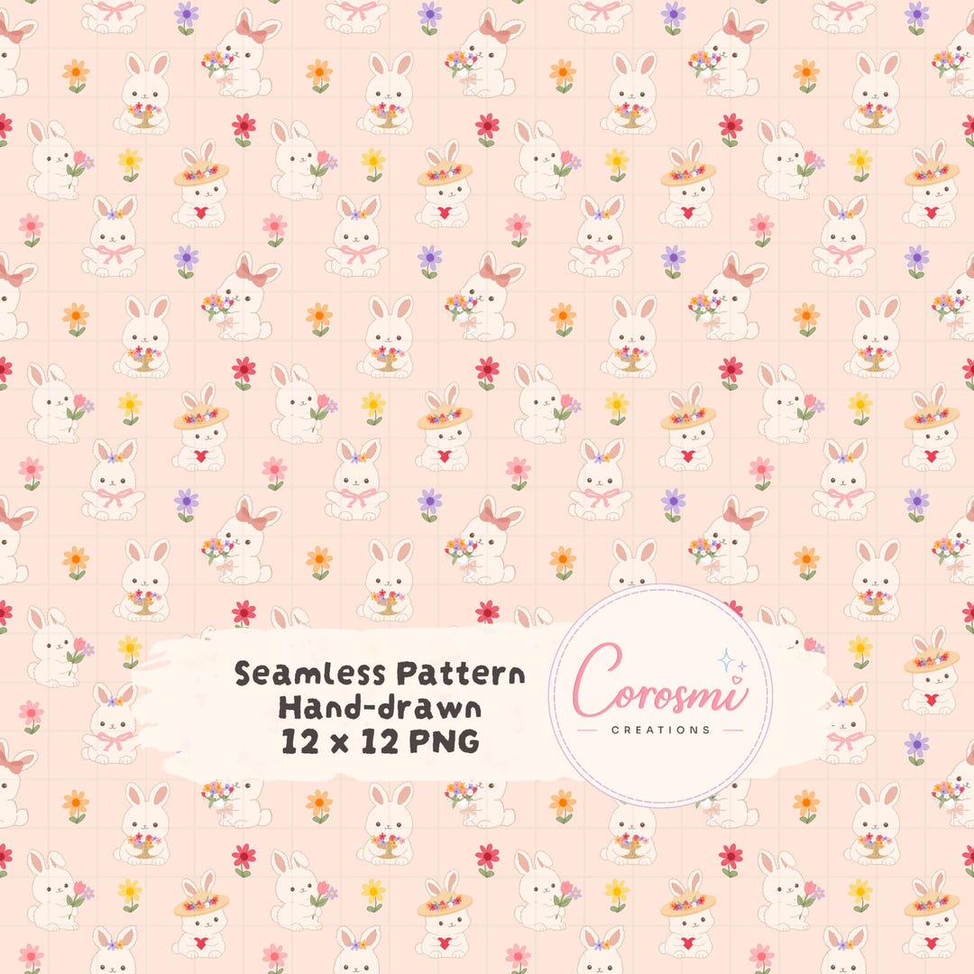 Pink Pastel Bunny Seamless Pattern | Cute Easter Bunny Digital Paper ...
