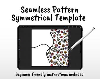Modèle de motif symétrique sans couture | Guide des motifs de répétition pour les designers | Modèle de mise en page de motif numérique pour Procreate