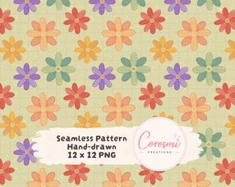 Pastel Spring Floral Seamless Pattern • Soft Garden Flowers • Digital Paper • Instant Download PNG
