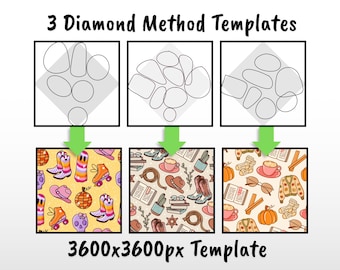 Diamond Method Seamless Pattern Template Pack | 3 Procreate Affinity Designer Pattern Guides | Easy Repeat Template | Surface Pattern Design