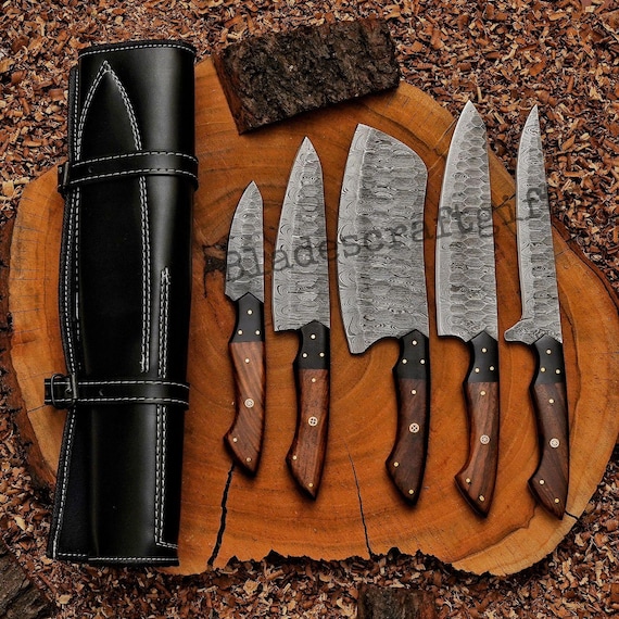 Handmade Damascus Chef Knife Set – Custom Kitchen Knives, Gift for Chef, Anniversary Gift For Him & Her