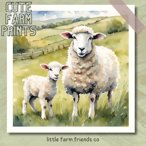 Watercolor Sheep Art Print, Lamb and Ewe, Farm Animal Art, Kids Room Decor, Nursery Wall Art, Playroom Decor, Eco-Friendly Farmhouse Print