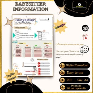 Babysitter Info Sheet | PDF Template | Daily Routine | Rules & Emergency Contacts | A4 | Parent Printable | Download | created with Canva