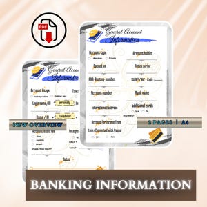 Bank Account Information Sheet PDF | Banking Details Organizer A4 | Tax ID & IBAN Tracker | Emergency Binder Insert | Digital Download