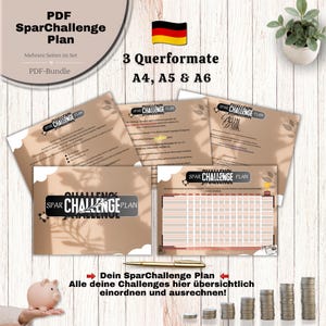 Sparchallenge Plan PDF Deutsch | Geld sparen Tracker | Sparziele planen | A4, A5 & A6 Druckvorlage Querformat
