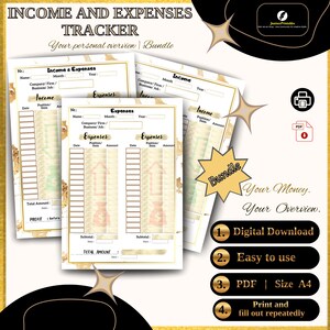 Income Expenses Tracker Printable Bundle – 3 Pages PDF Instant Download Finance Planner