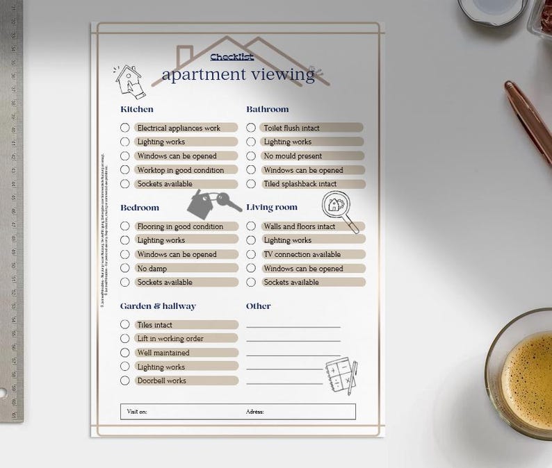 Apartment Viewing Checklist | PDF Template | A4 | Beige Design | Rental ...