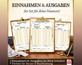 Income & Expense Tracker Set in German - 3-in-1 Bundle PDF Printable