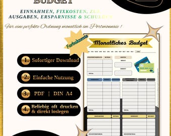 Budget Planner PDF (German) – Monthly Budget and Household Book Template DIN A4 | Income & Expense Tracker