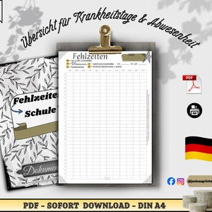 Documentatie van schoolverzuim, A4-printbaar sjabloon voor ouders en leerkrachten - Zwart-wit tabel PDF