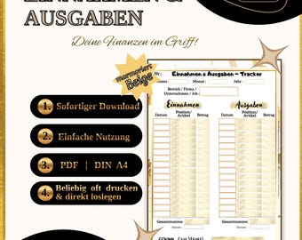 Einnahmen & Ausgaben Tracker auf Deutsch - Zweispalten PDF Druckbar Vorlage