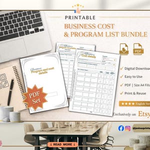 Business Expense Tracker Printable PDF Bundle – Small Business Bookkeeping Template, Project Budget Planner A4 US Letter