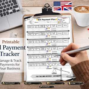 Bill Payment Tracker Printable PDF – Monthly Bill Organizer, Due Date Planner, Budget Binder Insert A4 Letter