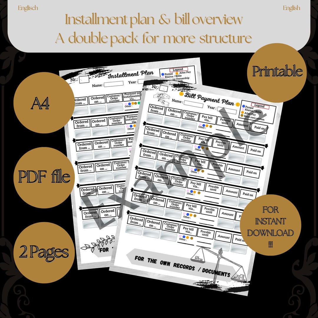 Installment Plan & Bill Payment Tracker | PDF Bundle | 2 Pages A4 ...